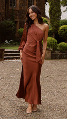 Eden One Shoulder Tie Front Maxi Dress - Rust