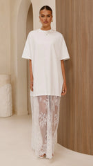 Raina T-Shirt Maxi Dress - White Lace