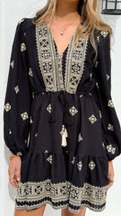 Delainey Mini Dress - Black/Beige