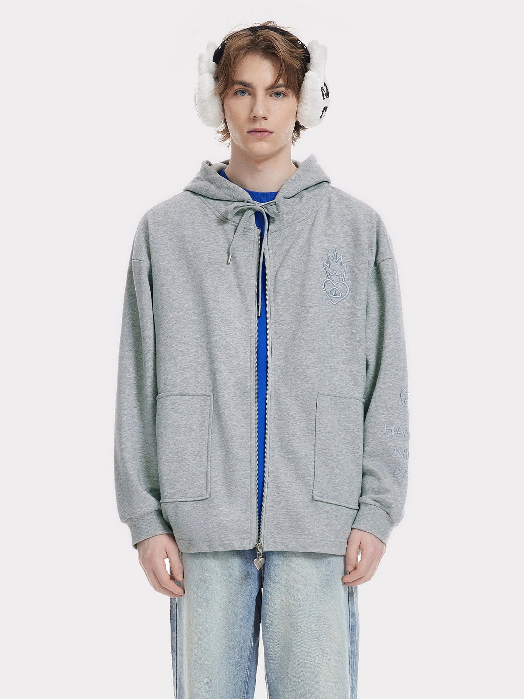 Aelfric Eden Embroidery Rabbit Ears Zip Up Hoodie