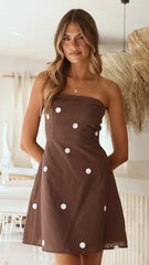 Liara Strapless Mini Dress - Brown/White Polka