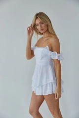 Presley Off-The-Shoulder Ruffle Romper in White