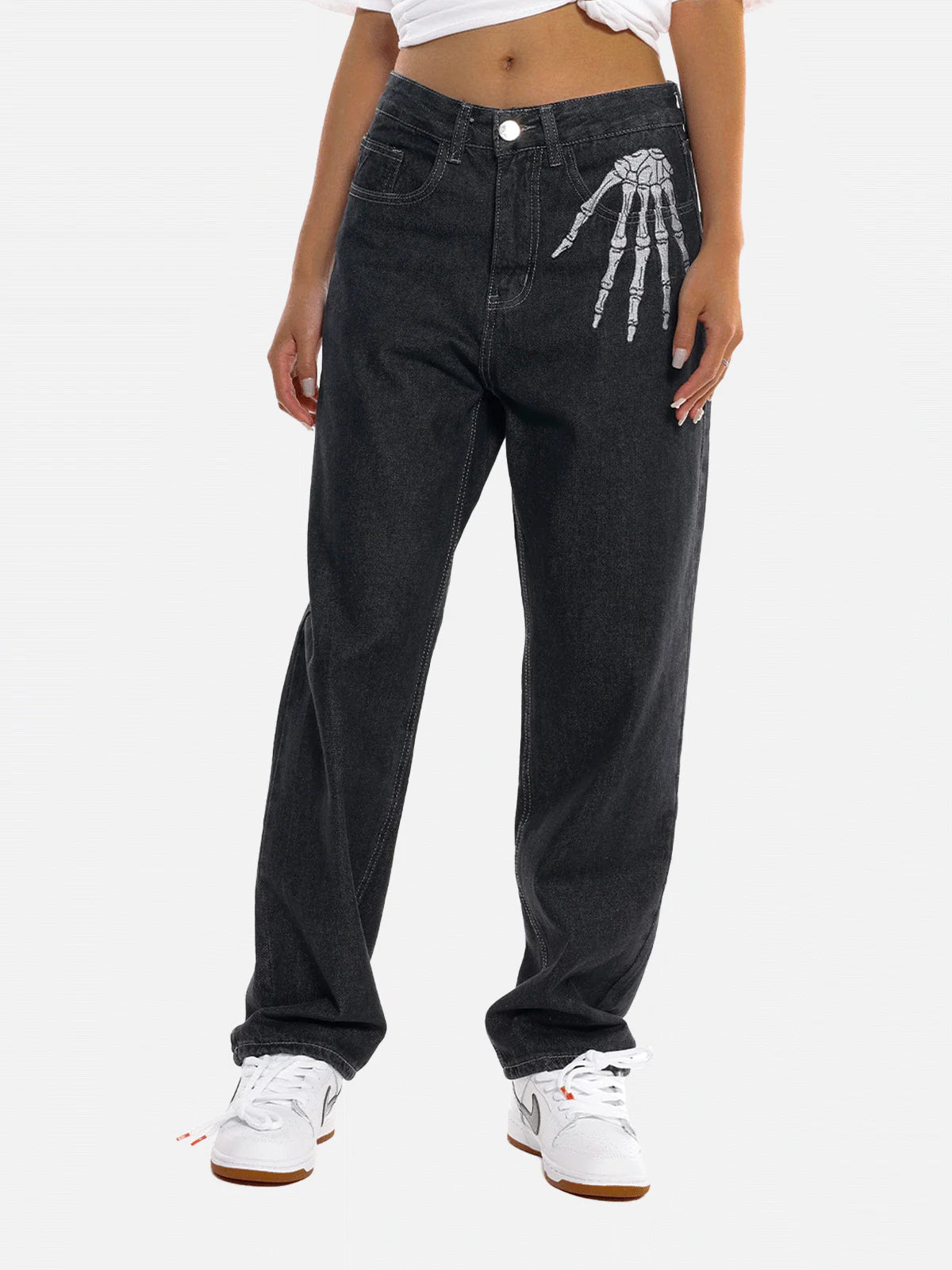 Aelfric Eden Skull Bone Embroidery Loose Jeans