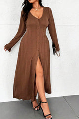 Flare Sleeve Single-breasted Knit Dress