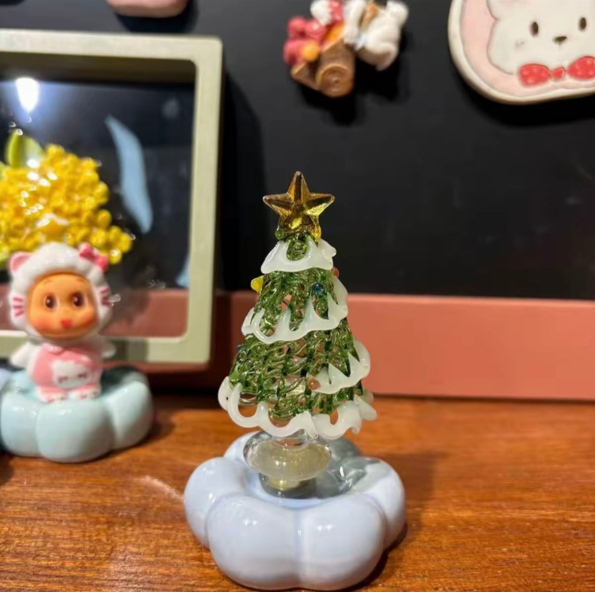 🎄 Mini Glass Spinning Christmas Tree – Handcrafted Holiday Ornament