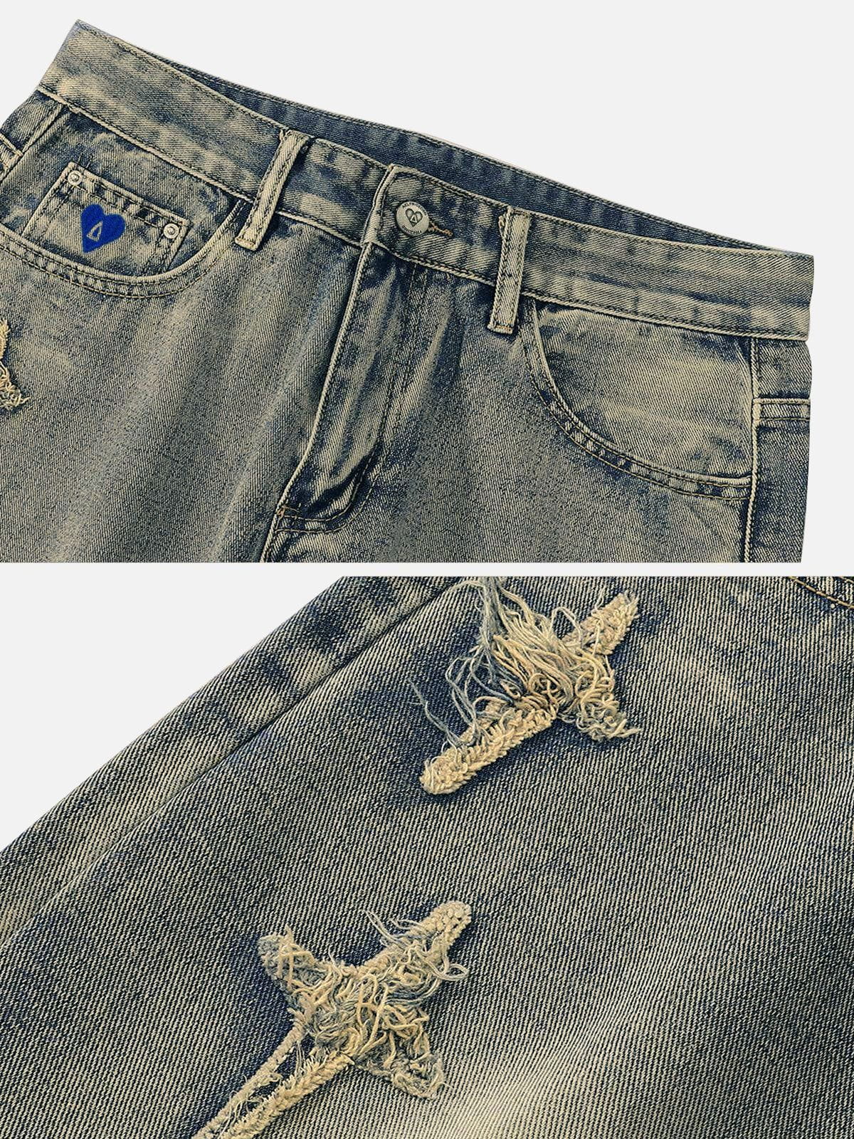 Aelfric Eden Star Embroidered Washed Straight Jeans