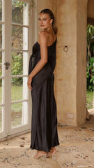 Eden One Shoulder Tie Front Maxi Dress - Black