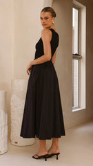 Aria Sleeveless Midi Dress - Black