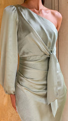 Eden One Shoulder Tie Front Maxi Dress - Sage