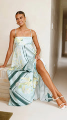Kaethe Maxi Dress - Aqua/Yellow Print