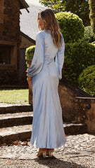 Ivy Long Sleeve Tie Front Maxi Dress - Blue