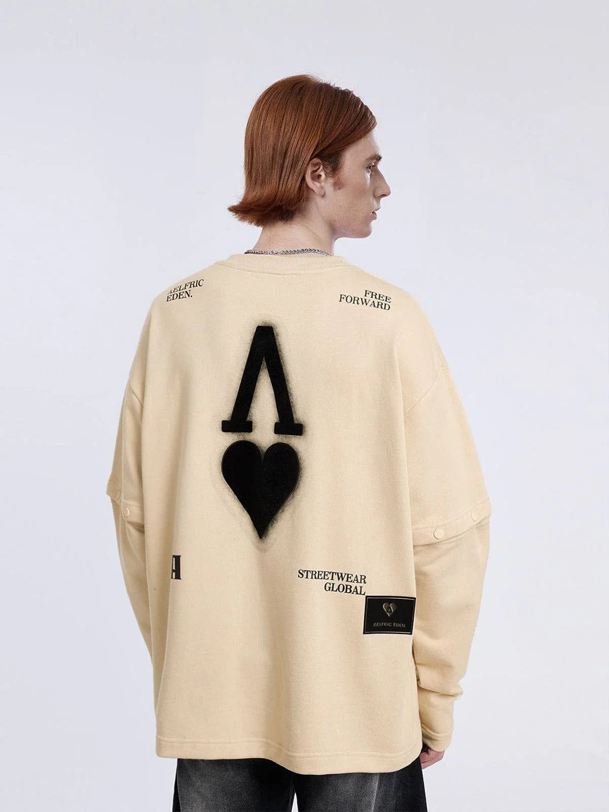 City of Love Button Detachable Sleeve Sweatshirt