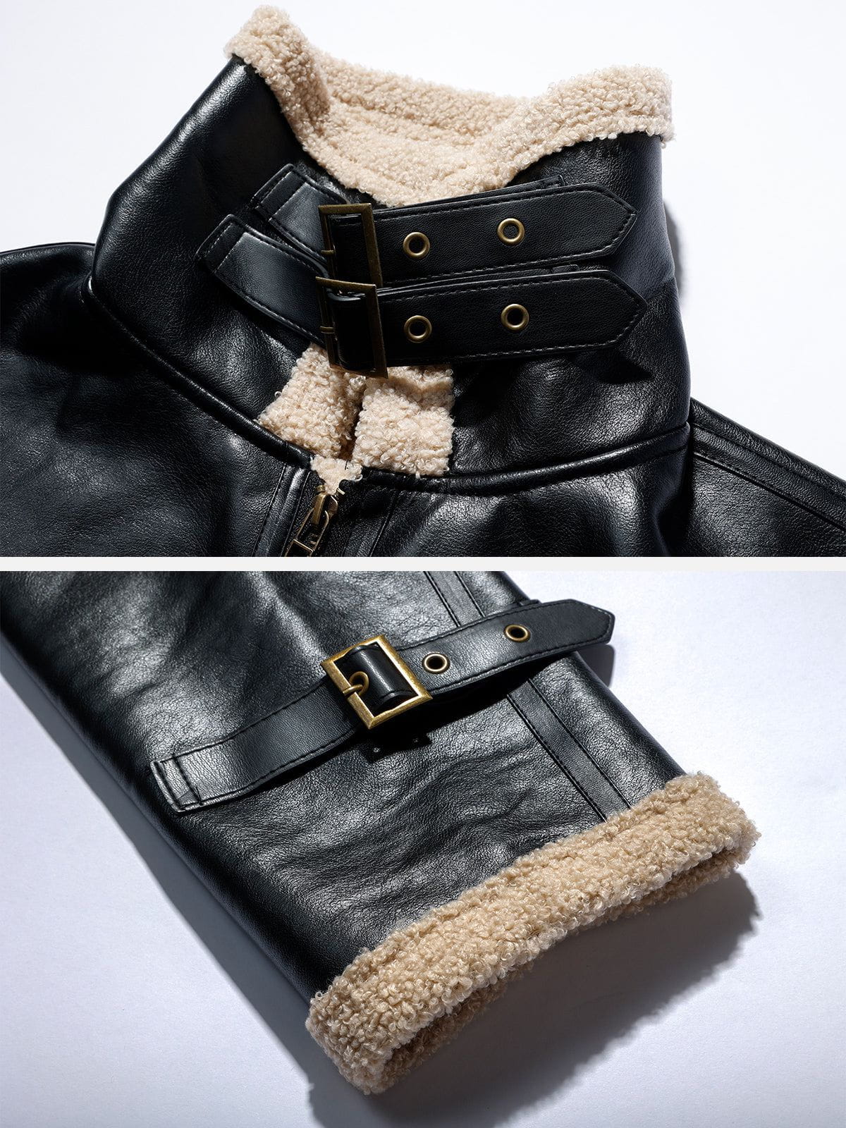 Aelfric Eden Zipper Lapel PU Borg Jacket