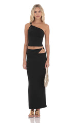 One Shoulder Embellished Top in Black