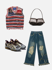 Aelfric Eden Distressed Stripe Sweater Vest