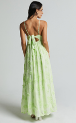 Floral Maxi Dress - Sleeveless V-Neck Summer Dress in Lime
