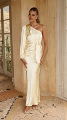 Eden One Shoulder Tie Front Maxi Dress - Yellow