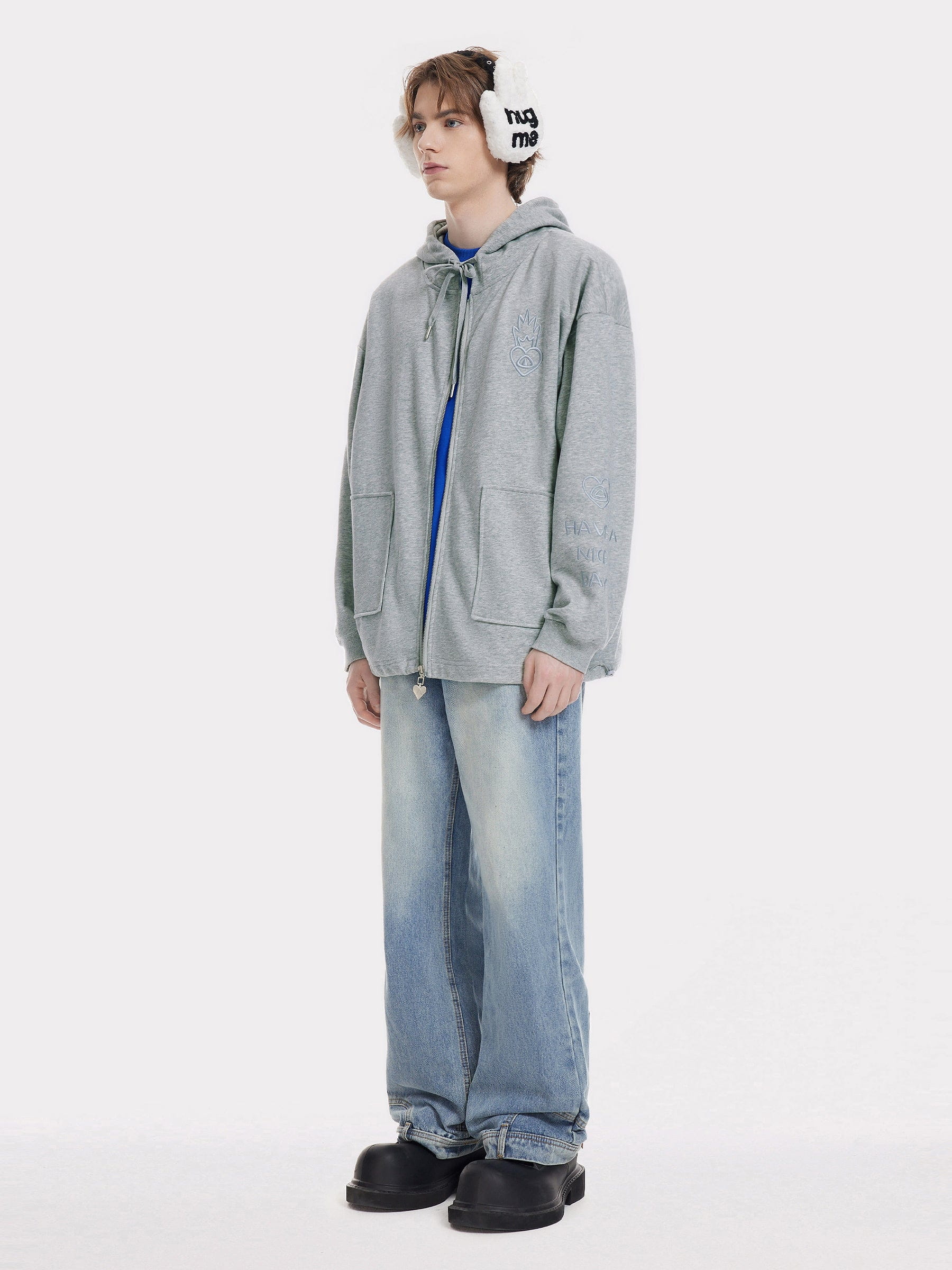 Aelfric Eden Embroidery Rabbit Ears Zip Up Hoodie
