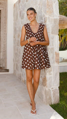 Vanessa Mini Dress - Brown Polka