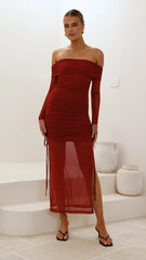 Isadora Off Shoulder Maxi Dress - Wine