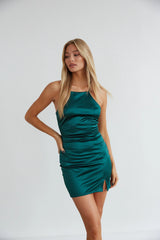 Saige Velvet High Neck Open Back Bodycon Mini Dress