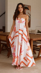 Kaethe Maxi Dress - Orange/White