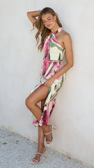 Alma Midi Dress - Lemon/Pink Floral