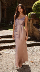 Yasmeen Tie Front  Maxi Dress - Dusty Pink