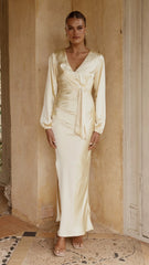 Ivy Long Sleeve Tie Front Maxi Dress - Yellow
