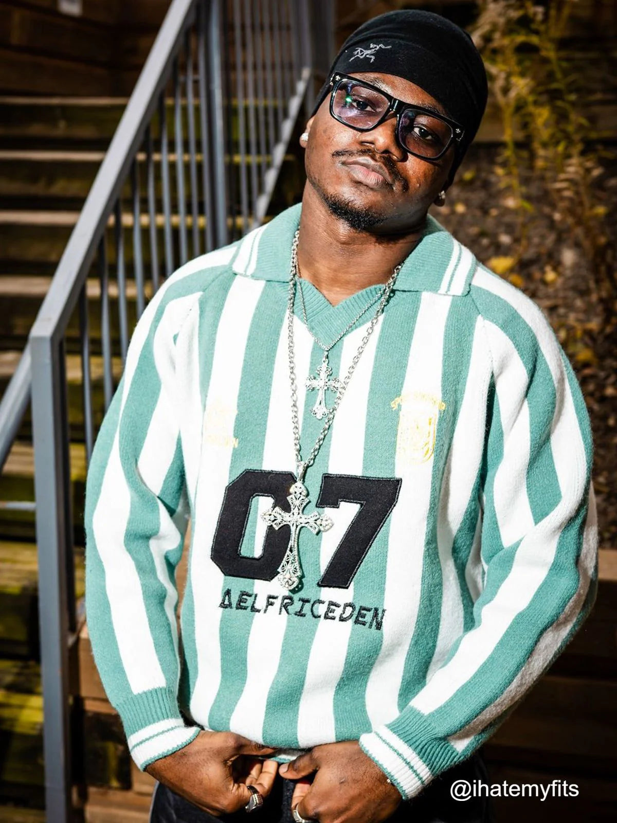 Aelfric Eden White Green Stripe Sweater
