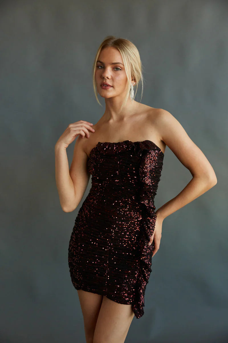 Veronica Strapless Ruched Sequin Bodycon Mini Dress