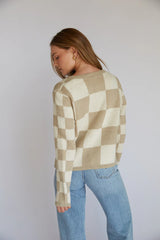 Agnes Checkered Knit Bow Cardigan
