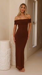 Darcey Off Shoulder Maxi Dress - Brown