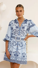 Xander Long Sleeve Mini Dress - Indigo