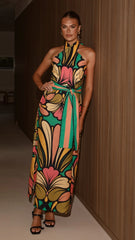 Portugal Twist Halter Maxi Dress - Apple