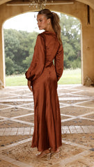 Ivy Long Sleeve Tie Front Maxi Dress - Rust