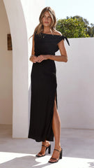 Simone Ribbed Maxi Dress - Black