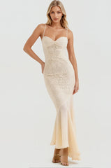 Celeste Ruched Lace Panel Maxi Dress