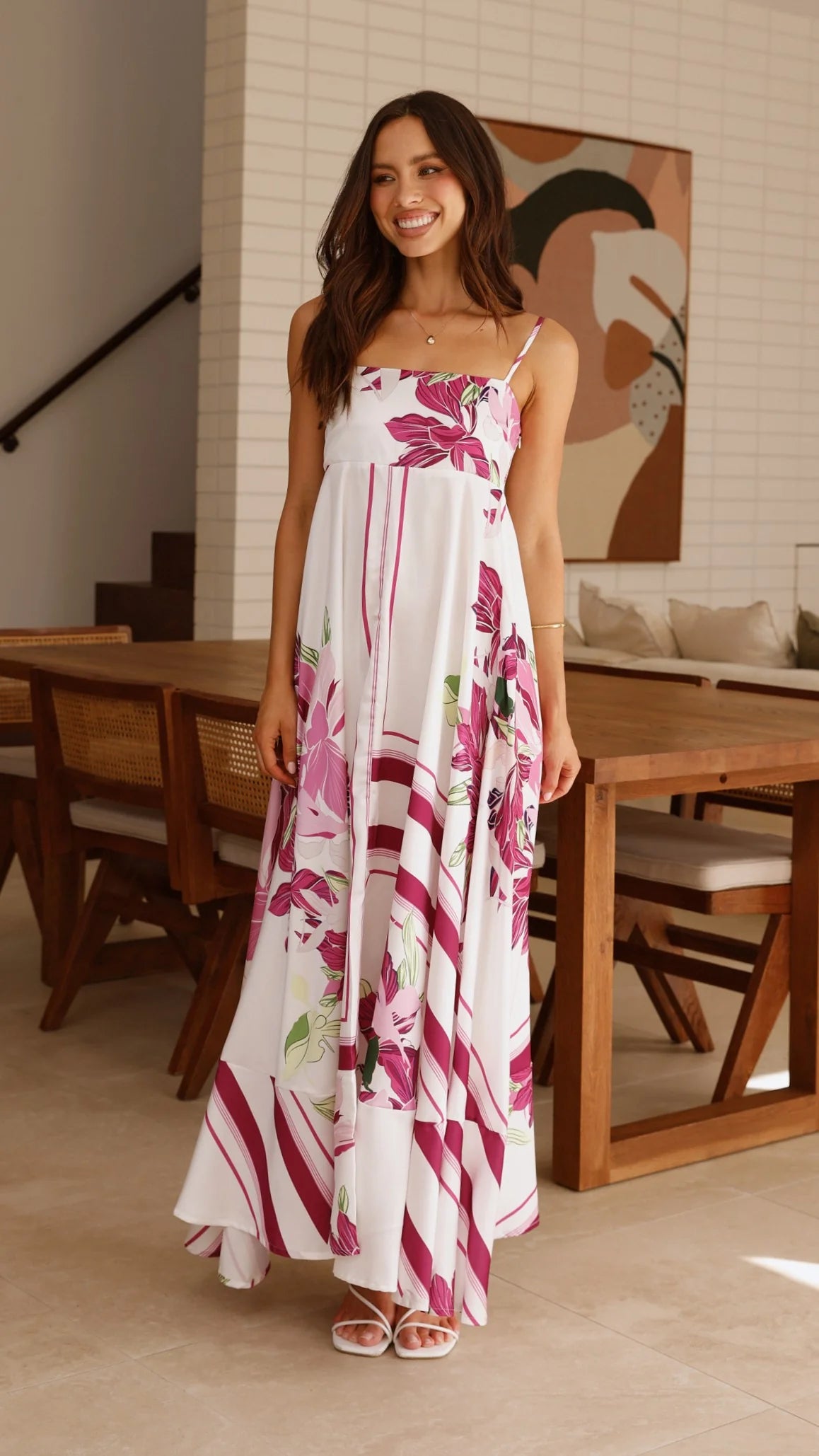 Kaethe Maxi Dress - White/Pink