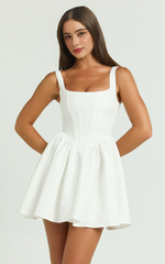 Aimee Scoop Neck Corset Mini Dress – Draped White Elegance