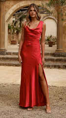 Iris Asymmetrical Maxi Dress - Red