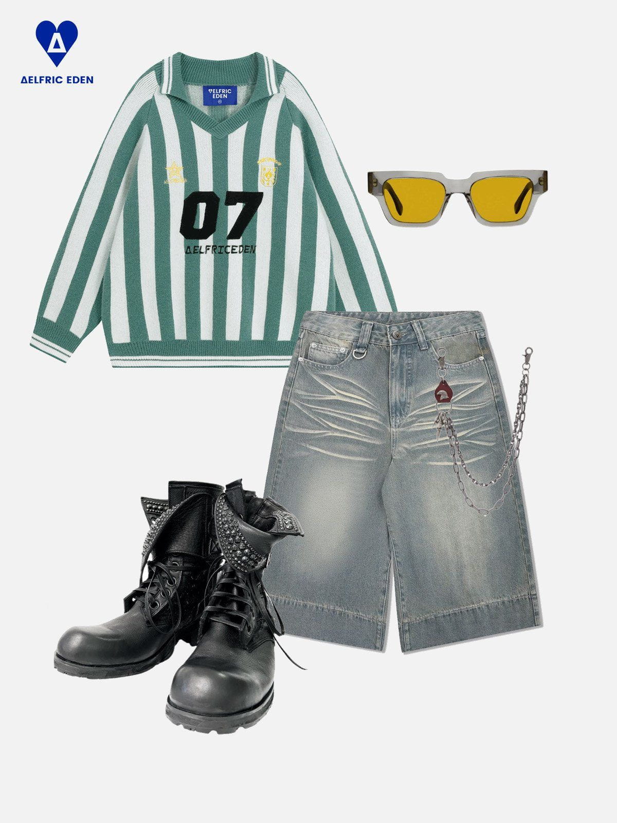 Aelfric Eden White Green Stripe Sweater