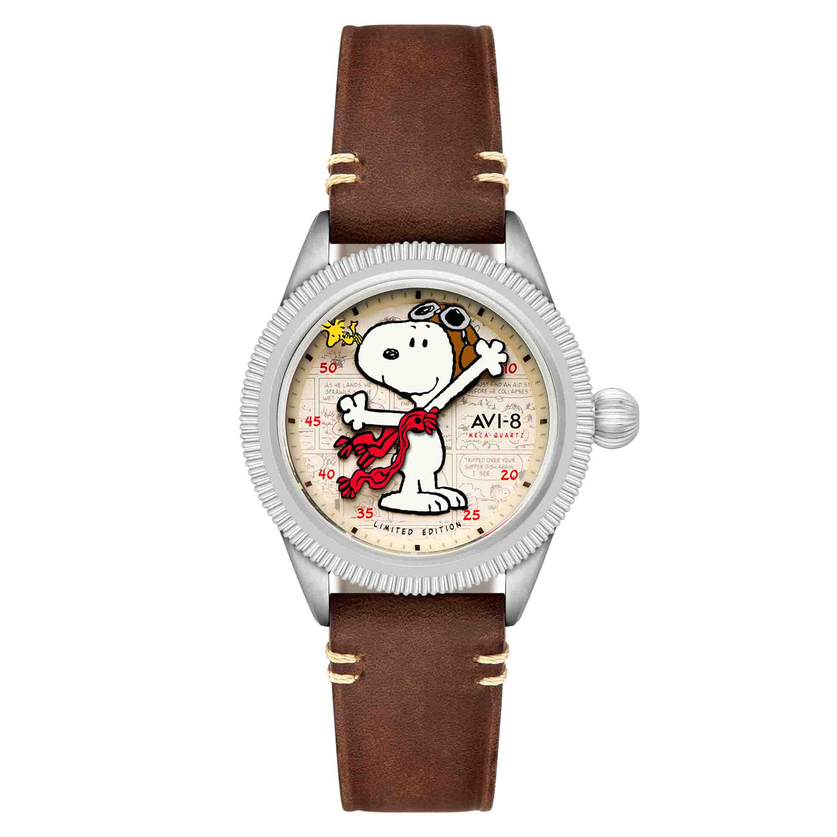 AVI-8 Flyboy Airmaster 40 Meca-Quartz Peanuts Snoopy Flying Ace Camel Brown Limited Edition