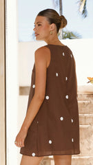 Natala Shift Mini Dress - Chocolate / White Polka Dot