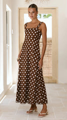 Milani Maxi Dress - Brown Polka