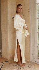 Ivy Long Sleeve Tie Front Maxi Dress - Yellow