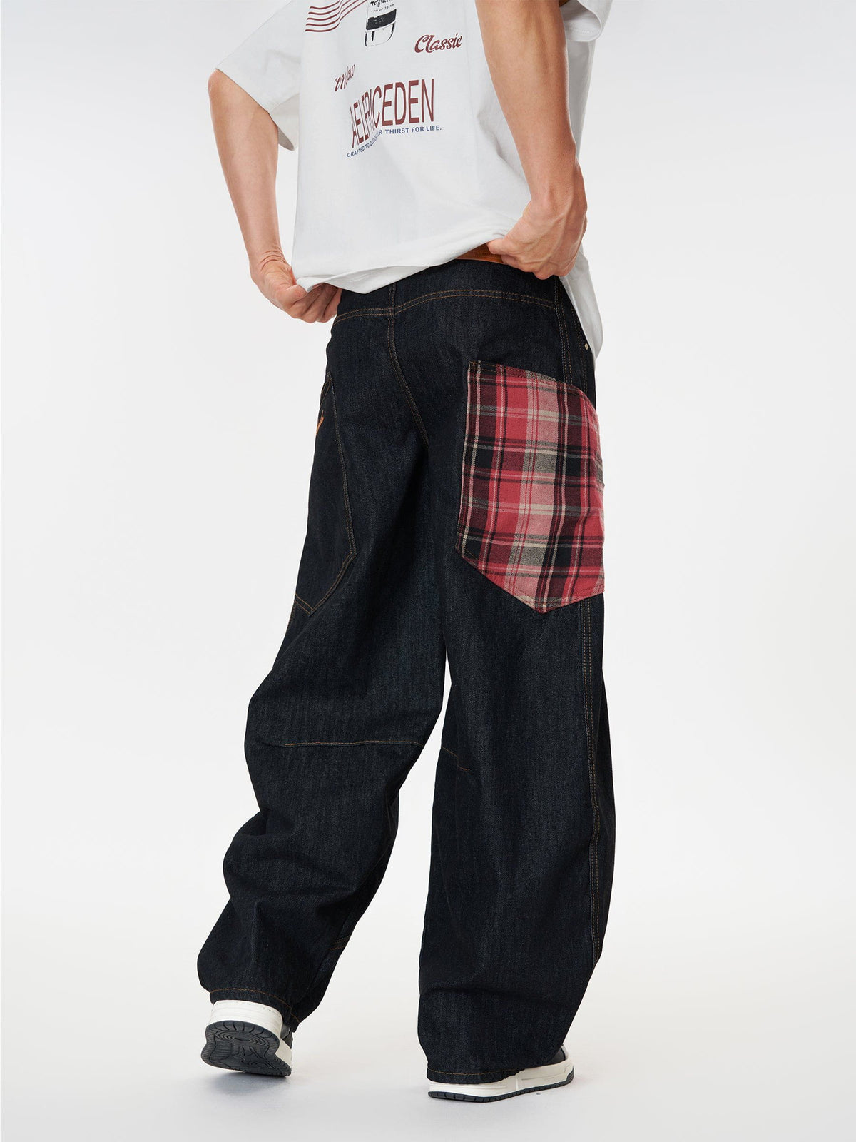 Aelfric Eden Plaid Pocket Barrel Loose Jeans