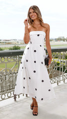 Tahlia Midi Dress - White Polka Print