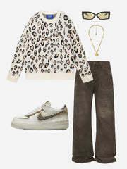 Aelfric Eden Apricot Leopard Print Sweater