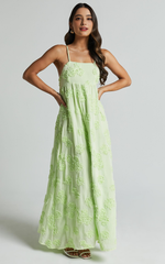 Floral Maxi Dress - Sleeveless V-Neck Summer Dress in Lime